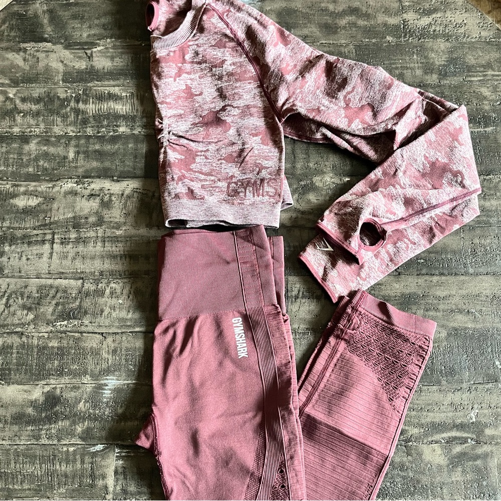 Gymshark Outfit—Maroon pants and Camo crop top